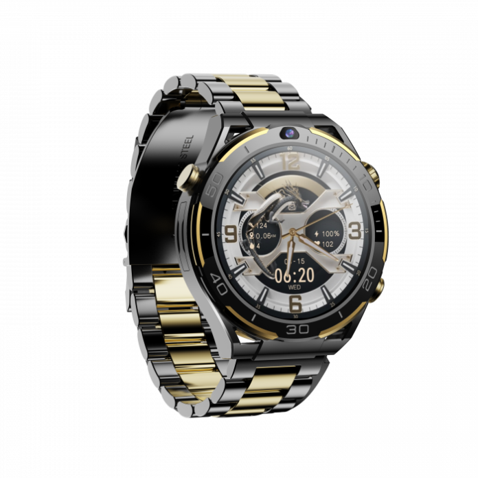Smartwatch iSEN Watch T7, Negru Gold, 4G, 1.5   AMOLED, HD Dual Camera, Android 10, 6GB RAM + 128GB ROM, WiFi 5G, GPS, 800mAh, IP67, Curea metal