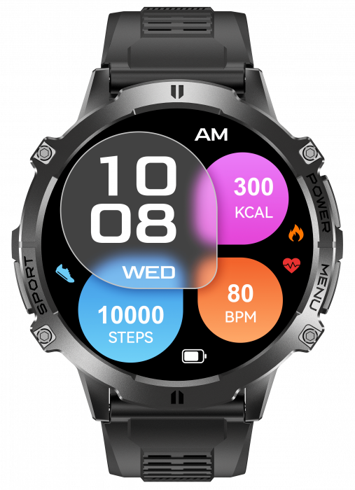 Smartwatch iSEN X3, Silicon Gri, AMOLED 1.73  , Ritm cardiac, SpO2, Stres, 100+ moduri sport, Bluetooth, 1000 mAh, Android 9.0 sau iOS 9.0 sau versiuni mai noi