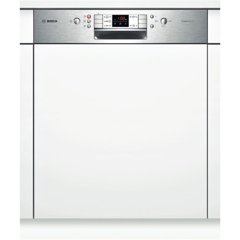 Masina de spalat vase semi-incorporabila Bosch SMI58L75EU, 13 Seturi, 5 Programe, Clasa A++, 60 cm, Inox/Alb