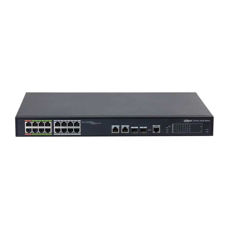 Switch cu 18 porturi Dahua LR2218-16ET-240-V2, 8 porturi ePoE, 8 porturi PoE, 2 porturi SFP, buget 240W, cu management