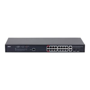 Switch cu 18 porturi Dahua PFS4218-16GT-130, MAC 16K, 56 Gbps, cu management, PoE Switch cu 18 porturi Dahua PFS4218-16GT-130, MAC 16K, 56 Gbps, cu management, PoE