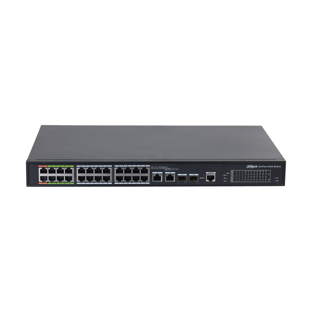 Switch cu 26 porturi Dahua LR2226-24ET-360-V2, MAC 4K, 8.8 Gbps, cu management, PoE Switch cu 26 porturi Dahua LR2226-24ET-360-V2, MAC 4K, 8.8 Gbps, cu management, PoE