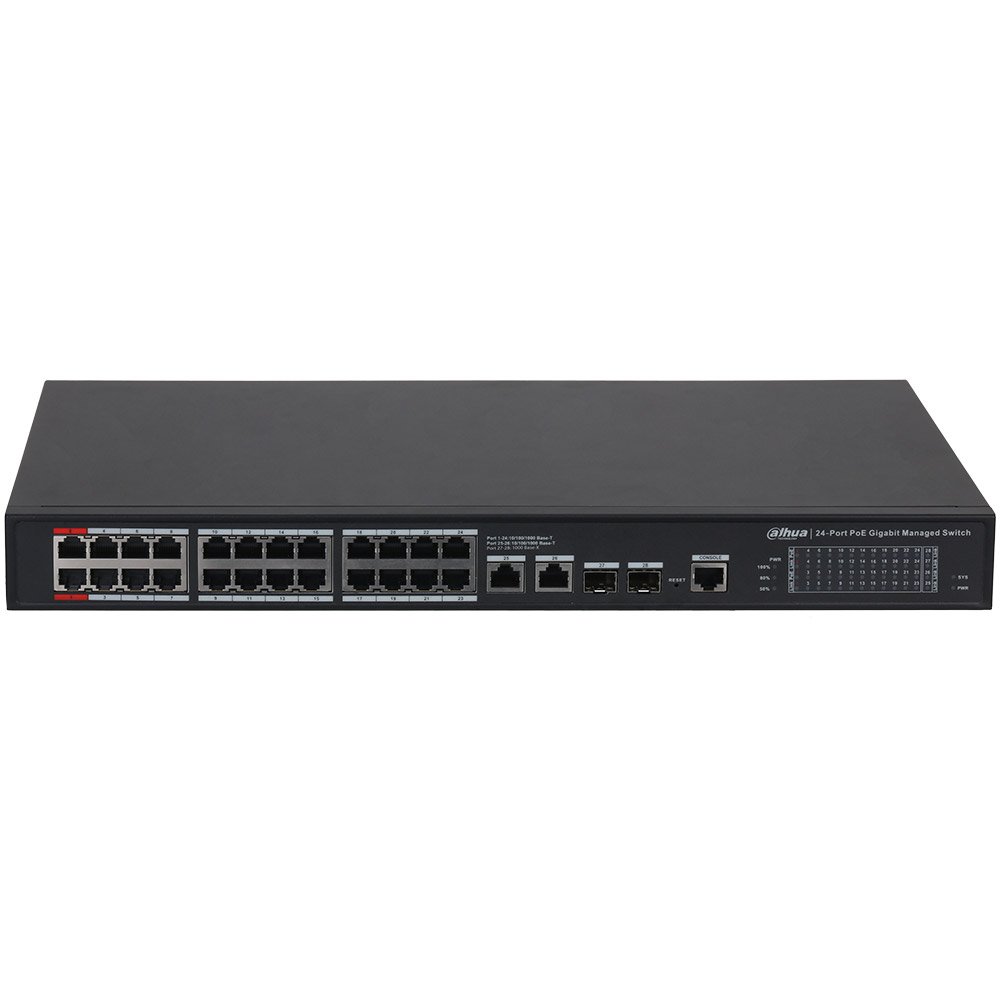 Switch cu 28 porturi Dahua S4228-24GT-360, MAC 8K, 56 Gbps, cu management, PoE Switch cu 28 porturi Dahua S4228-24GT-360, MAC 8K, 56 Gbps, cu management, PoE