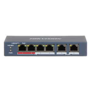 Switch cu 4 PoE Hikvision DS-3E0106P-E/M, fara management, 4000 MAC, 1.6 Gbps, 300 m Switch cu 4 PoE Hikvision DS-3E0106P-E/M, fara management, 4000 MAC, 1.6 Gbps, 300 m