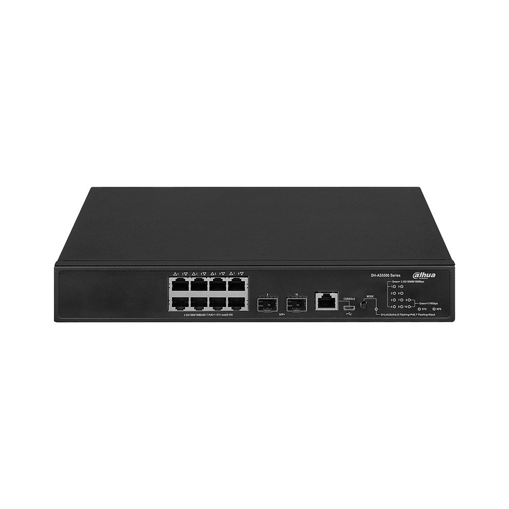 Switch cu 8 porturi Dahua AS5500-8MGT2XF-370, 128 Gbps, PoE, cu management Switch cu 8 porturi Dahua AS5500-8MGT2XF-370, 128 Gbps, PoE, cu management