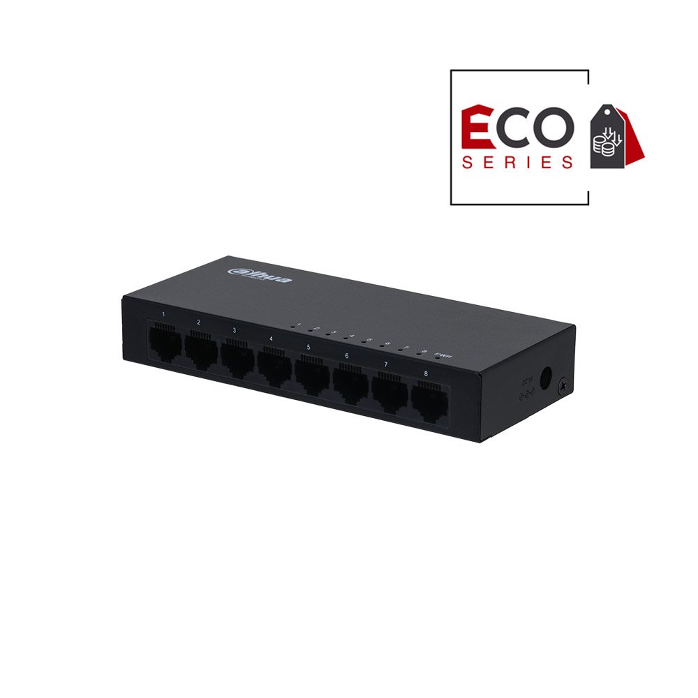 Switch cu 8 porturi Dahua Eco Series PFS3008-8GT-V2, 2K, 16 Gbps, fara management Switch cu 8 porturi Dahua Eco Series PFS3008-8GT-V2, 2K, 16 Gbps, fara management