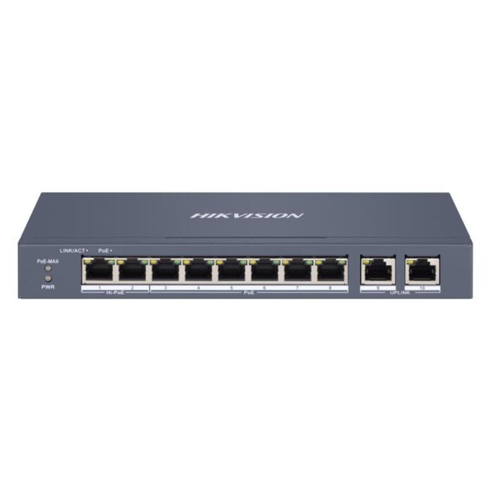 Switch cu 8 porturi PoE Hikvision DS-3E1310HP-EI, 16000 MAC, 9.2 Gbps, Hi-PoE, cu management