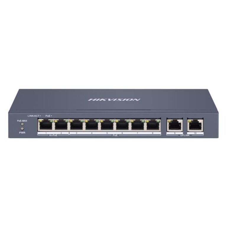 Switch cu 8 porturi PoE Hikvision DS-3E1310HP-EI, 16000 MAC, 9.2 Gbps, Hi-PoE, cu management