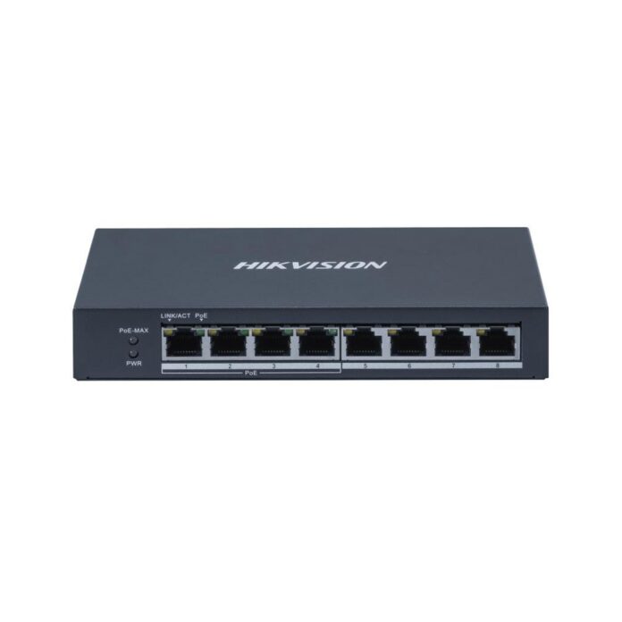 Switch PoE Gigabit cu 8 porturi Hikvision DS-3E0508P-O, 4 porturi PoE + 4 porturi RJ45, buget 60W, 16 Gbps, 11.90 Mpps, carcasa metalica, fara management Switch PoE Gigabit cu 8 porturi Hikvision DS-3E0508P-O, 4 porturi PoE + 4 porturi RJ45, buget 60W, 16 Gbps, 11.90 Mpps, carcasa metalica, fara management