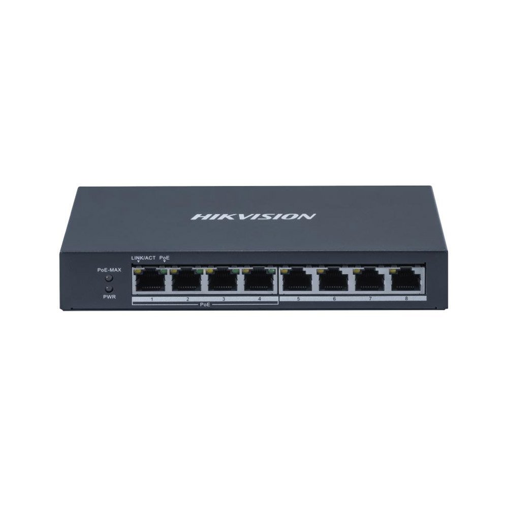 Switch PoE Gigabit cu 8 porturi Hikvision DS-3E0508P-O, 4 porturi PoE + 4 porturi RJ45, buget 60W, 16 Gbps, 11.90 Mpps, carcasa metalica, fara management Switch PoE Gigabit cu 8 porturi Hikvision DS-3E0508P-O, 4 porturi PoE + 4 porturi RJ45, buget 60W, 16 Gbps, 11.90 Mpps, carcasa metalica, fara management