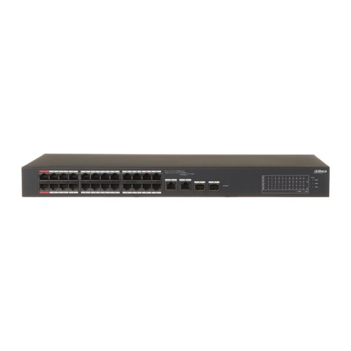 Switch rackabil cu 28 porturi Dahua CS4228-24GT-375, 24 porturi PoE, 2 porturi SFP, 2 porturi RJ-45 uplink , PoE Watchdog, Cloud Management