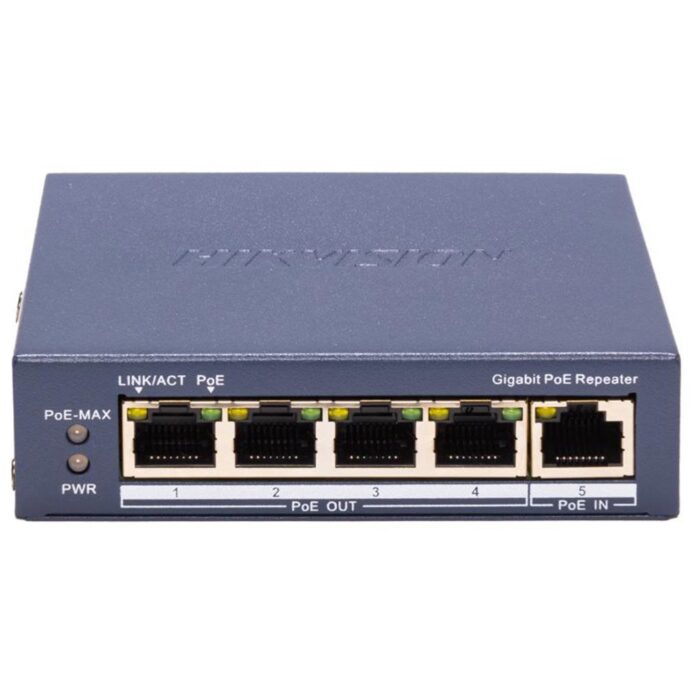 Switch-repetor cu 4 porturi PoE Gigabit Hikvision DS-3E0505P-E/R, 10 Gbps, 7.44 Mpps, 60 W, Layer 2, cu management Switch-repetor cu 4 porturi PoE Gigabit Hikvision DS-3E0505P-E/R, 10 Gbps, 7.44 Mpps, 60 W, Layer 2, cu management