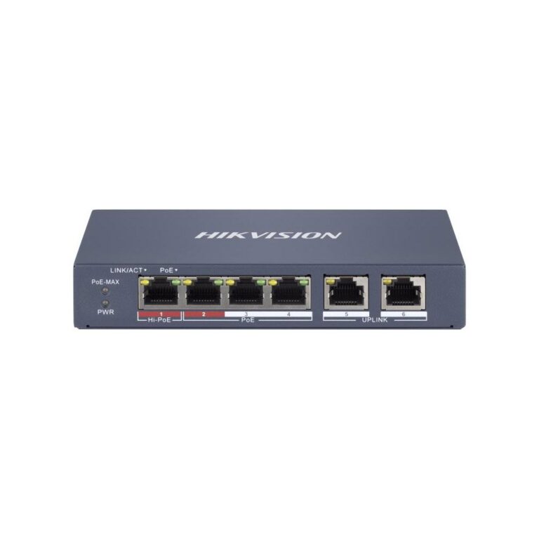 Switch smart cu 6 porturi Hikvision DS-3E1106HP-EI, 1.2 Gbps, 0.90 Mpps, PoE, cu management