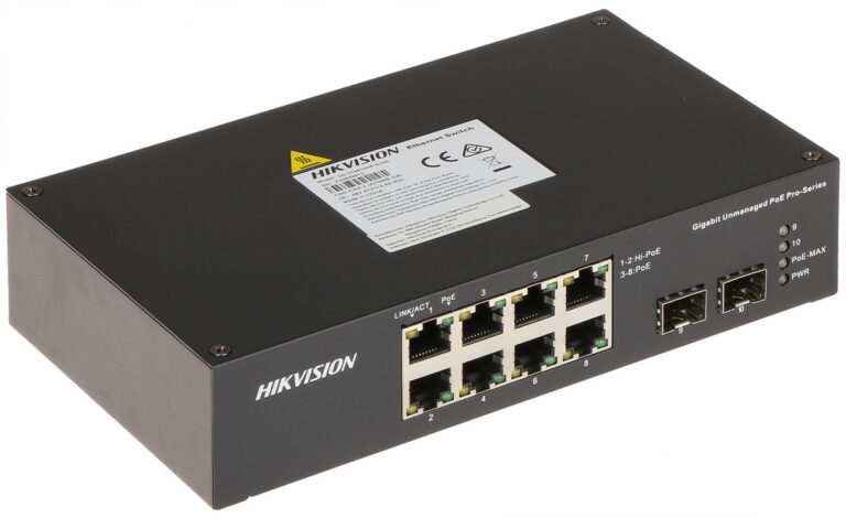 Switch  PoE cu 8 + 2 Porturi, 110W, Hikvision, Hi-PoE max 90W/Port, Gigabit, SFP DS-3T0510HP-E/HS
