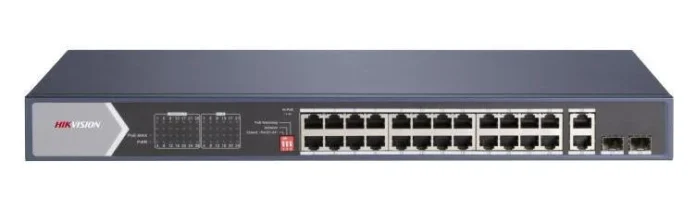 Switch PoE Hikvision DS-3E0528HP-E, 24 porturi Gigabit, 2x SFP, 2x uplink RJ45, 90W, protectie 6kV