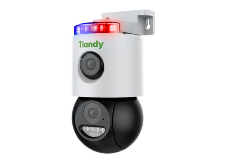 Camera supraveghere wireless de exterior cu alarma, 2 lentile de 3+3MP, 3K, 4mm, iluminare cu LED si IR, audio bidirectional, IP66, Tiandy TC-H363N-I5WWIFIEu4V4.0