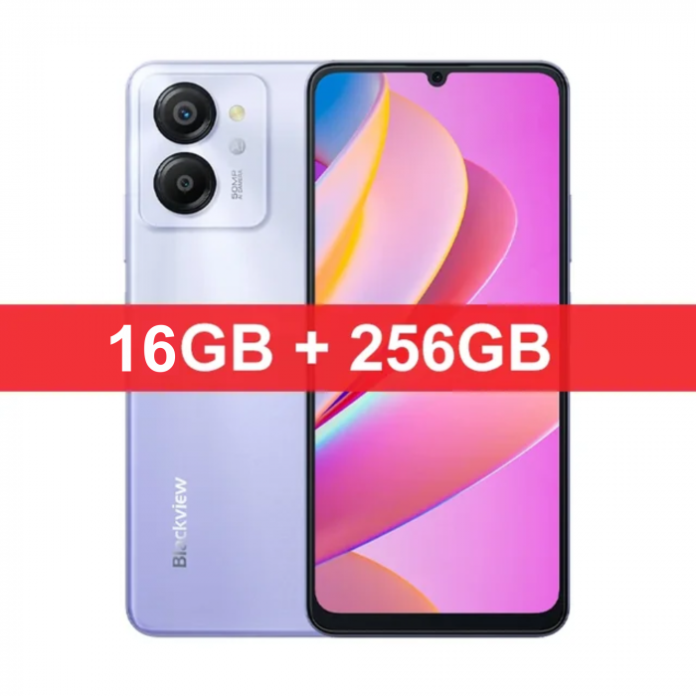 Telefon mobil Blackview Color 8 Blue, 4G, 6.75   HD+ 90Hz, 16GB RAM (8GB + 8GB extensibili), 256GB ROM, 50MP, Android 13, Unisoc T616, 6000mAh, Dual SIM