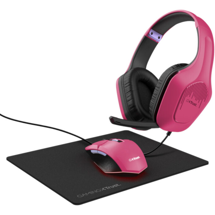 Kit gaming casti, mouse si mousepad Trust GXT 790, 3 in 1, Roz Kit gaming casti, mouse si mousepad Trust GXT 790, 3 in 1, Roz