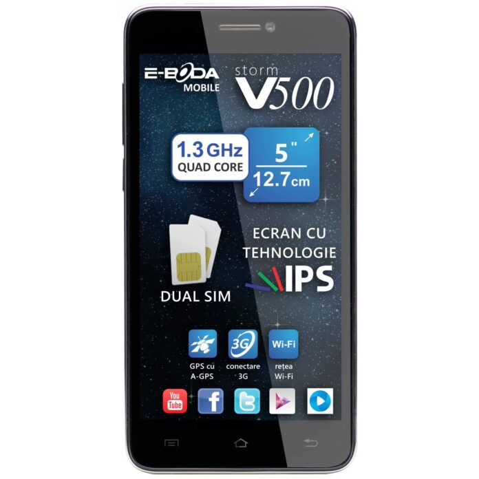 Telefon mobil E-BODA Storm V500, 8GB, Dual SIM, Negru Telefon mobil E-BODA Storm V500, 8GB, Dual SIM, Negru