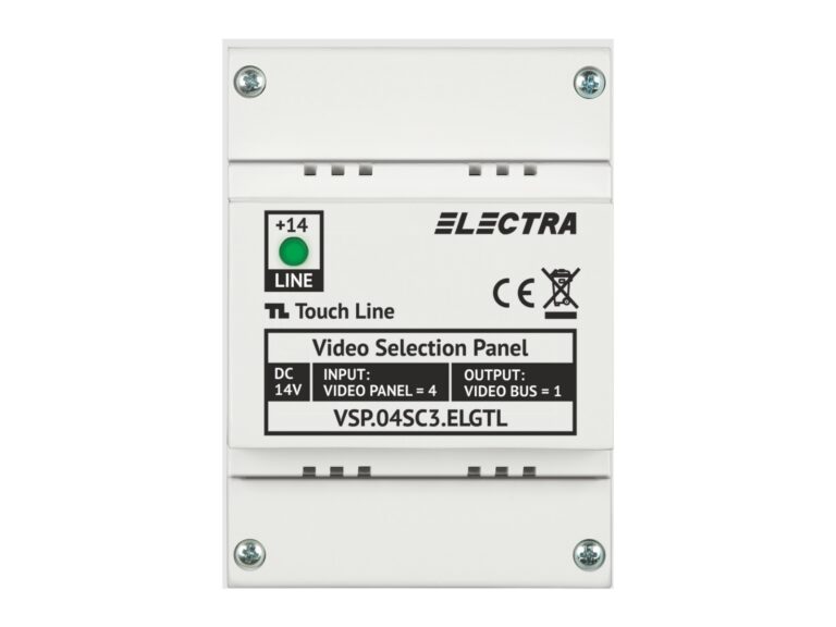 Doza derivatie panouri video videointerfon Electra, 4 intrari, maxim 3 panouri video aditionale, carcasa ABS, montaj sina DIN, VSP.04SC3.ELGTL
