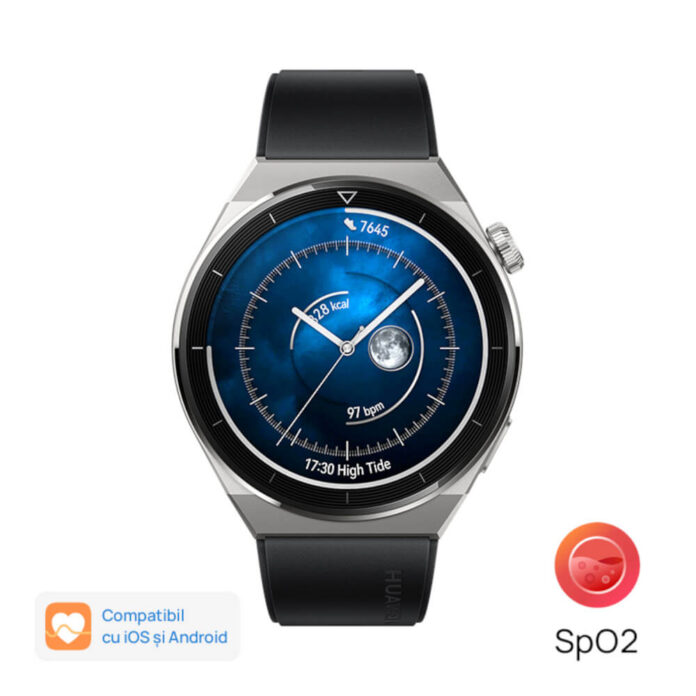 Smartwatch Huawei Watch GT 3 Pro, Titanium Case, Black Fluoroelastomer Strap Smartwatch Huawei Watch GT 3 Pro, Titanium Case, Black Fluoroelastomer Strap
